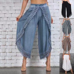 Lace Trim Harem Wide-Leg Pant