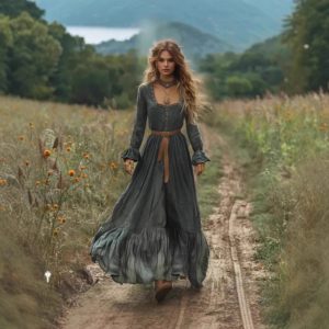 Retro Bohemian Country-Style Backless Waist-Cinching Dress