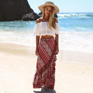 Bohemian seaside new printed split skirt