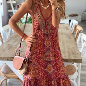 Strap bohemian print dress