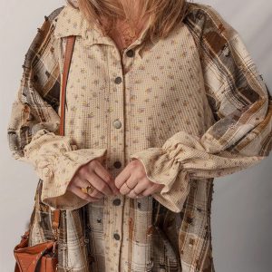 Oatmeal Bohemian Floral Plaid Top