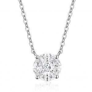 A Luxurious And Fashionable Minimalist Jewelry Pendant Necklace Featuring Top-quality Moissanite, Made Of S925 Silver Electroplated With Platinum.