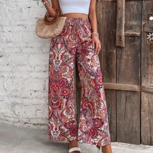 Paisley Print Wide-Leg Pants