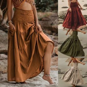 Casual Women Bohemian Loose Solid Skirt