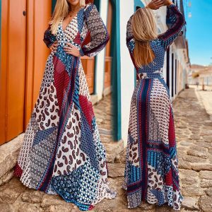 Backless Temperament Printed Bohemian Dress