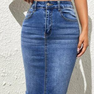 Classic Denim Midi Skirt