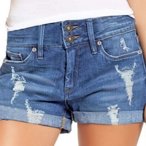 Button-Front High Rise Denim Shorts