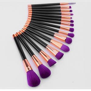 New 15 makeup brush set purple green bristles