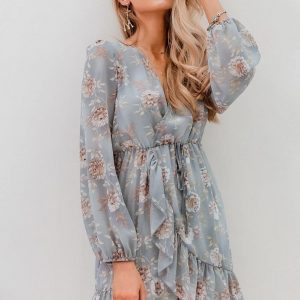 Bohemian flower lantern sleeve dress