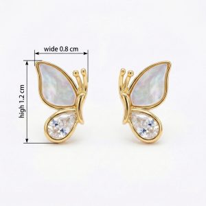 925 Sterling Silver Elegant Mother of Pearl and Sparkling Pear-Cut Crystal Butterfly Wing Stud Earrings