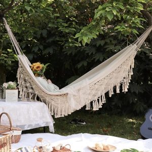 Large 2 Person Hammock Boho Style Brazilian Macrame Fringed Deluxe Double Hammock Net Swing Chair Indoor Hanging Swing