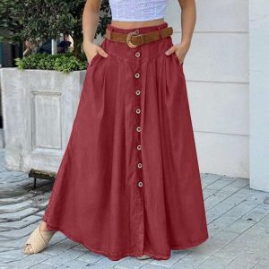 Button Front Maxi Skirt