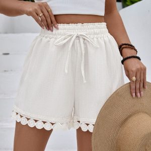 Lace Trim Drawstring Shorts