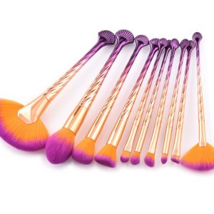 10 makeup brushes beauty tools shells gold purple gradient fan brush