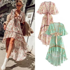 Bohemian dress with waist print