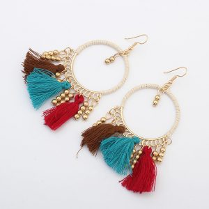 Handmade jewelry Europe and America fashion retro circle tassel earrings Bohemian ethnic customs holiday accessories wholesale