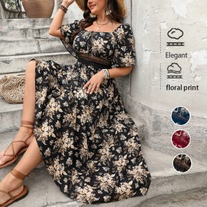 Black Floral Midi Dress