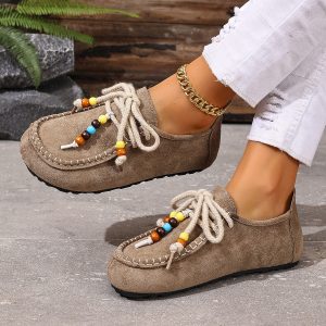 Beaded Lace-Up Loafers