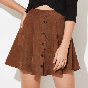 Button Front Corduroy Skirt