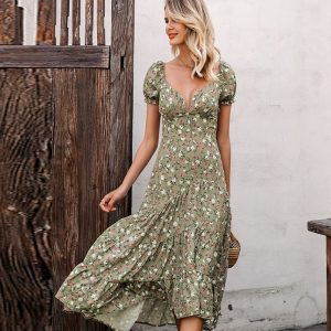 Bohemian floral puff sleeve dress