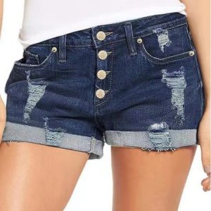 High-Waisted Frayed Denim Shorts