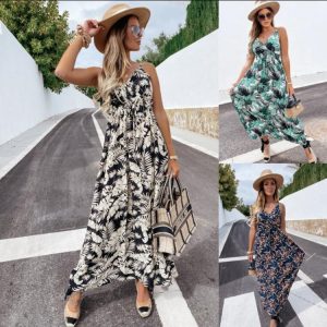Bohemian Print Long Sleeve Sling Dress