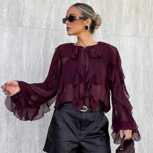 Burgundy Ruffle Blouse