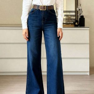 Wide-Leg Dark Wash Denim Jeans
