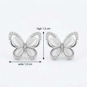 925 Sterling Silver Elegant Mother of Pearl and Sparkling Crystal Butterfly Stud Earrings in Sterling Silver