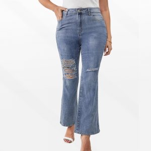 Distressed Flare Denim Jeans