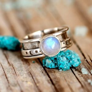 Bohemian Moonstone Star And Moon Ring