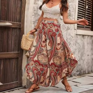 Plus Size Irregular Wide Leg Pants Casual Bohemian