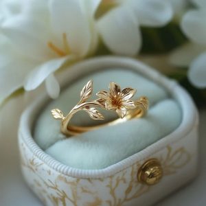 Fashionable 18K Gold Branch And Cherry Blossom Ring