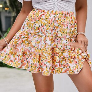 Pleated Print Midi Skirt