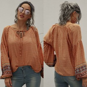 Boho Print Tie Blouse