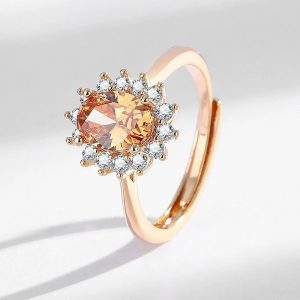 Light Luxury Sunflower Ring Champagne Gold With Colorful Gemstones High-Quality Hand Jewelry