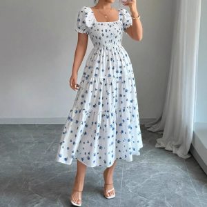 Smocked Floral Midi Dress