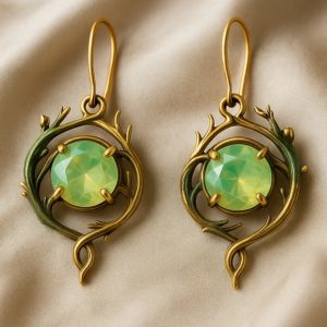 Vintage Royal-style Emerald Earrings With Gold-plated Vine And Branch Design