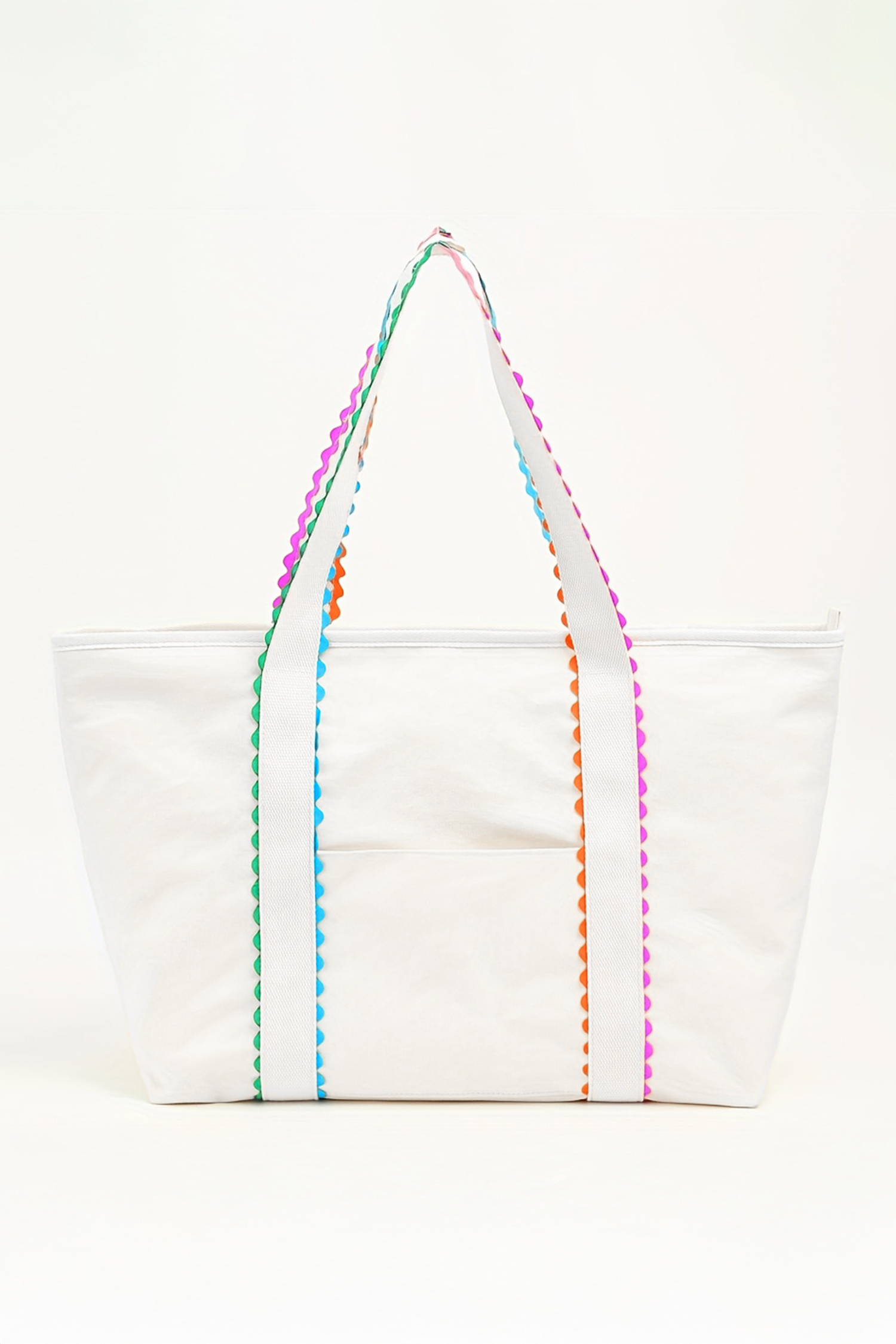 White Colorful Ricrac Detail Canvas Tote Bag - Image 3
