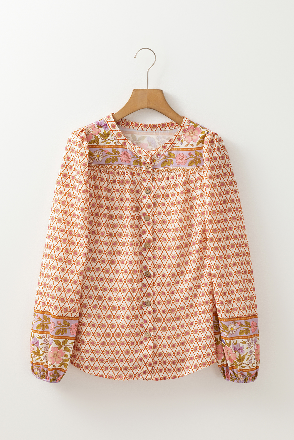 Multicolour Boho Floral Mixed Print Puff Sleeve Shirt - Image 4