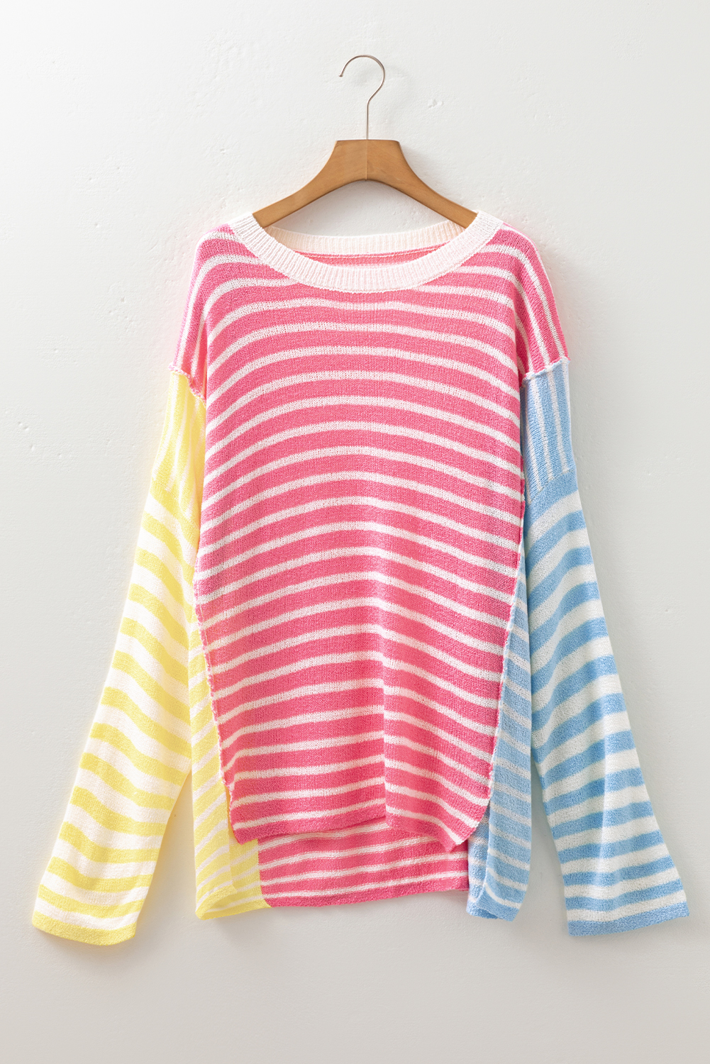 Multicolour Striped Exposed Seam Colorblock Patchwork Plus Size Sweater - Image 8