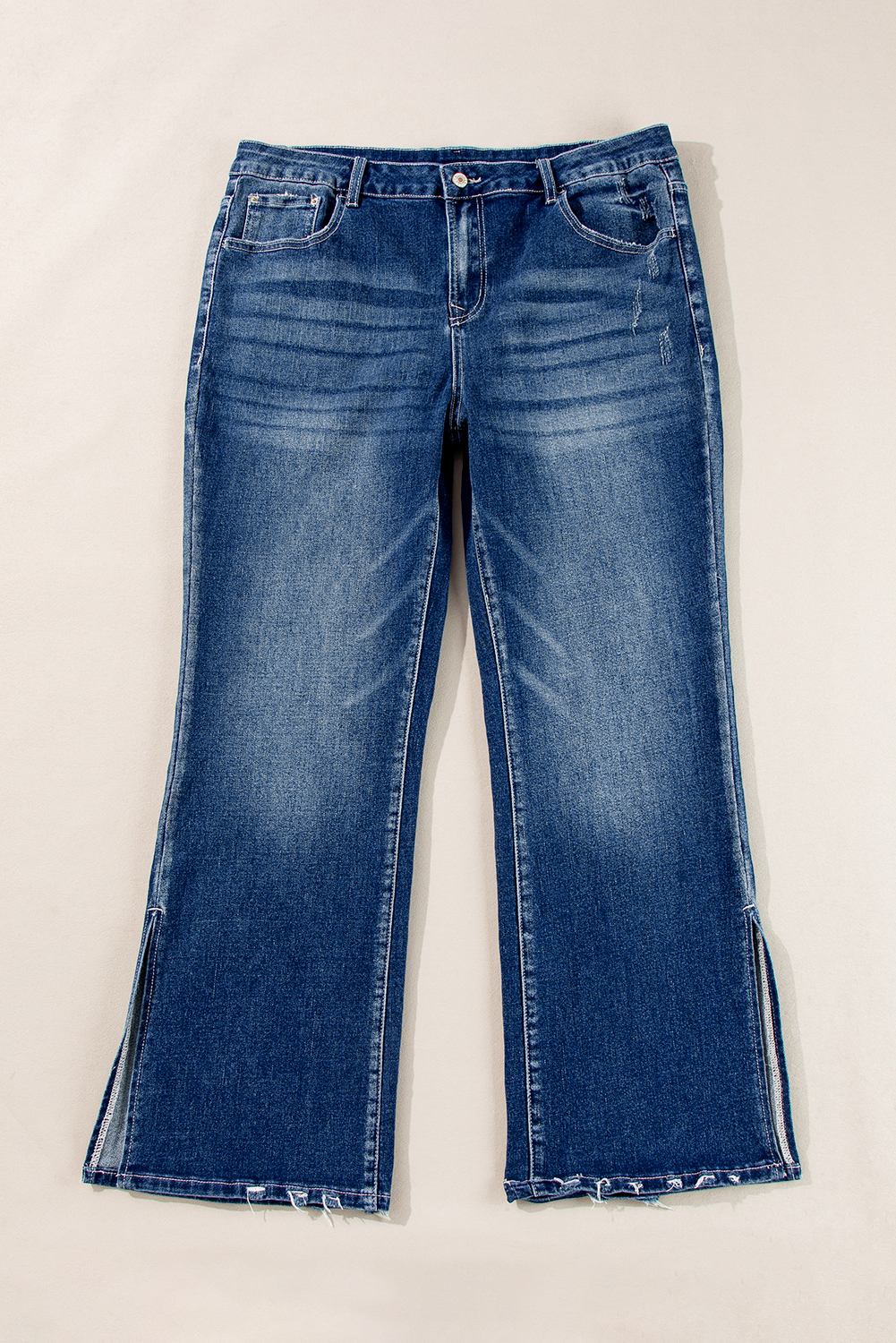 Dirty blue Plus Size High Waist Side Slits Flare Jeans - Image 8