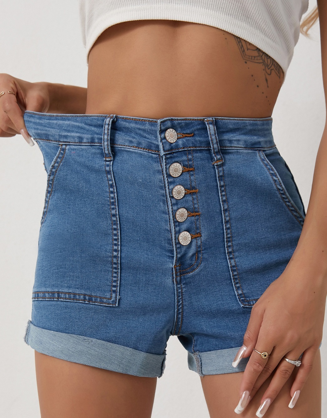 Summer High Waisted Denim Shorts - Image 2