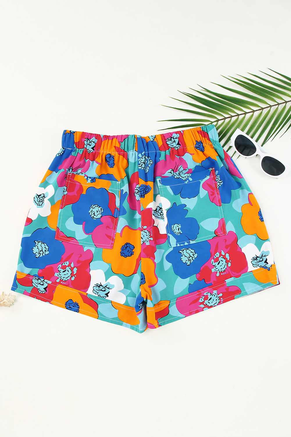 Multicolor Floral Print Drawstring Elastic Waist Casual Shorts - Image 7