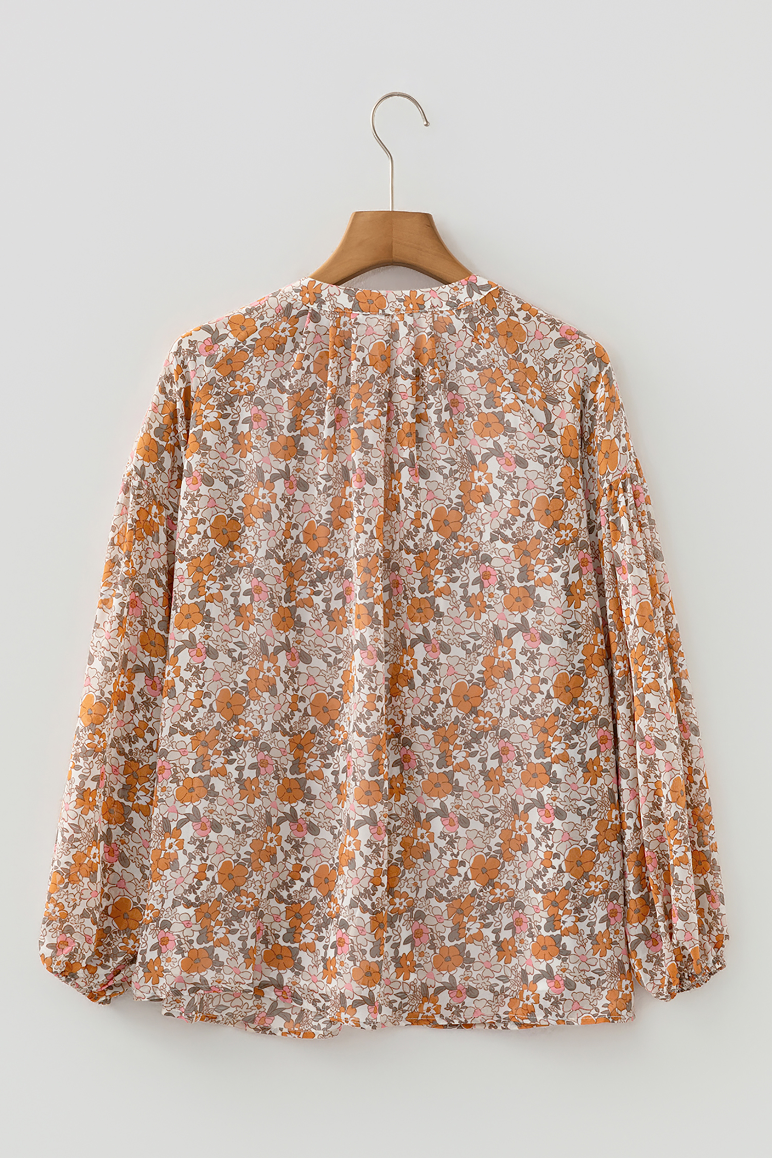 Orange Bohemian Floral Puff Sleeve Full Button Shirt - Image 8