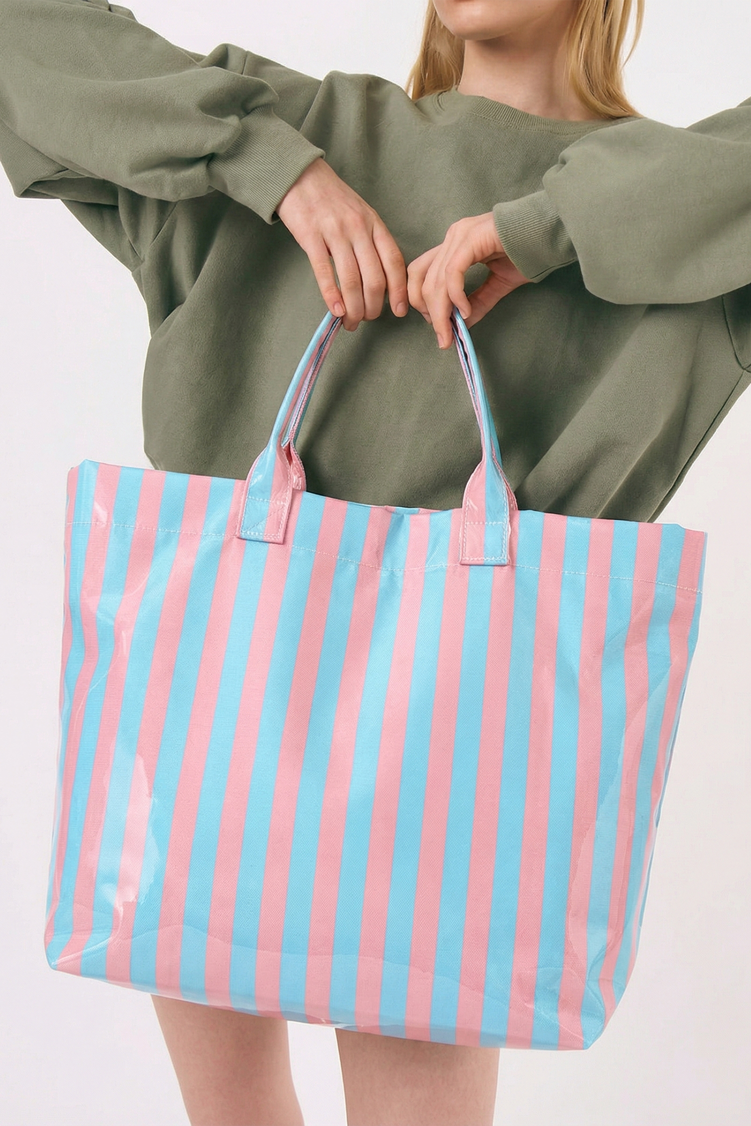 Rainbow Glossy Striped Vinyl Large Tote Bag - Image 16