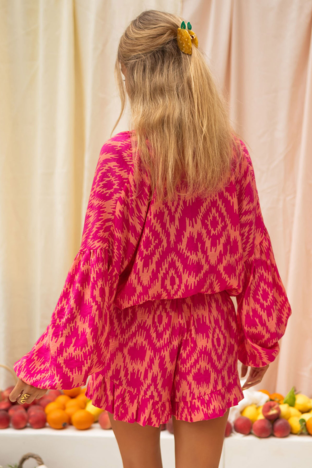 Rose Western Aztec Geometric Print Top and Ruffled Shorts Set - Image 2