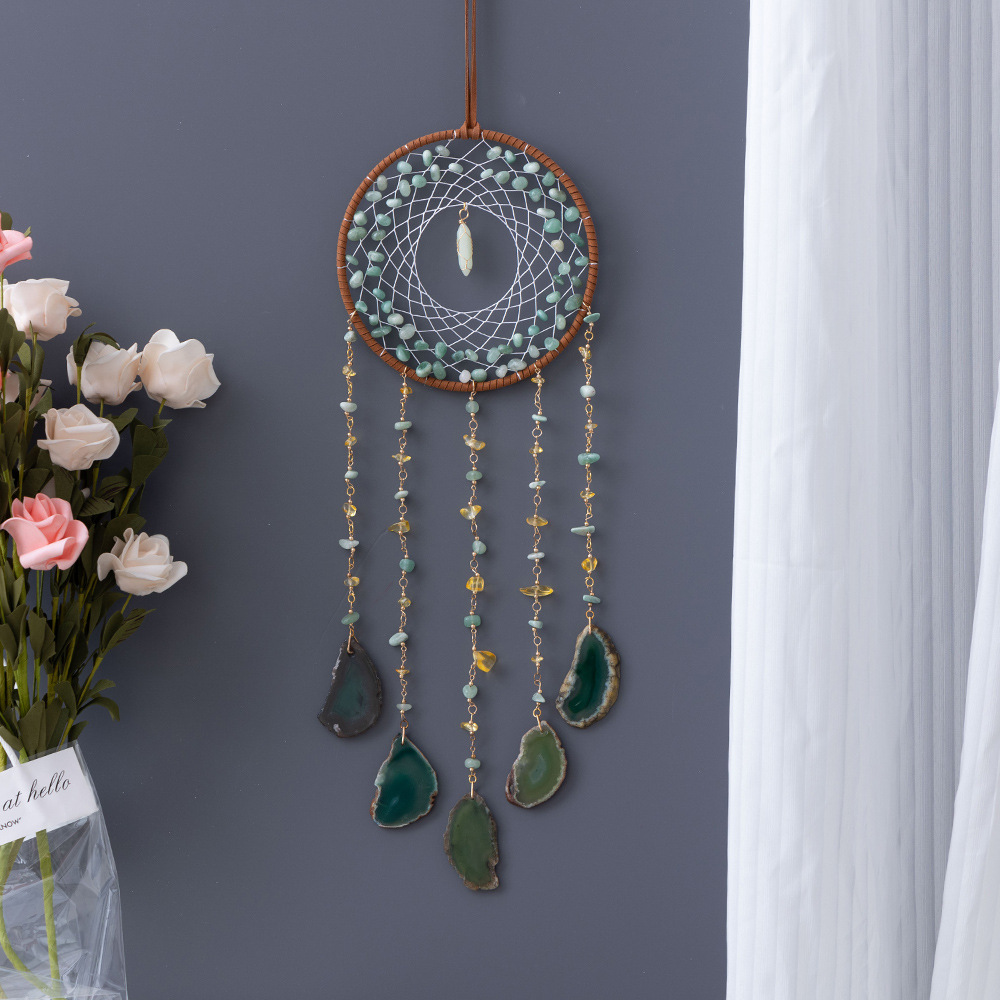 Rough Stone Side Agate Slices Dreamcatcher Home Decorative Pendant