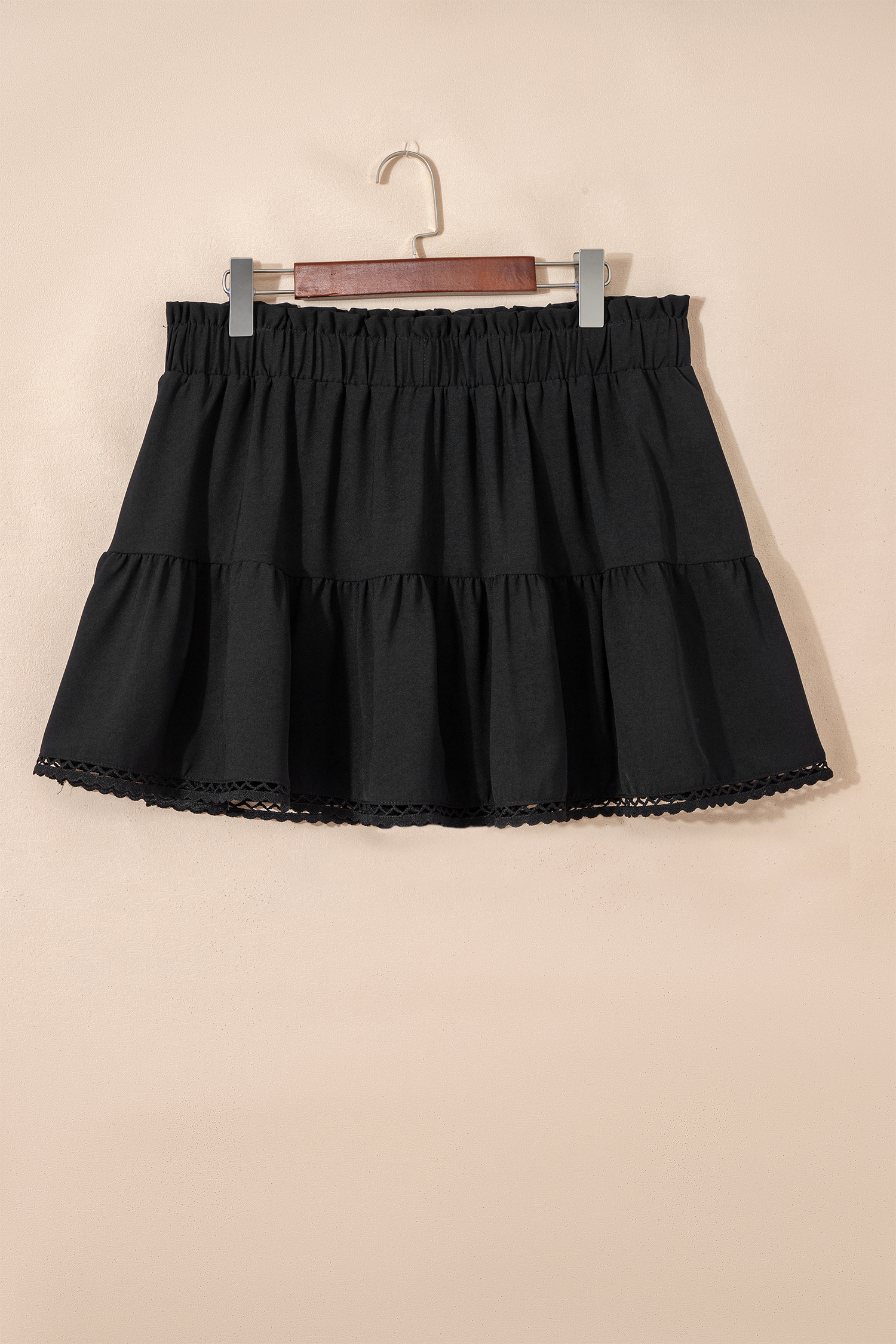 Navy Blue Plus Size Frilled Elastic Waist Lace Trim Boho Ruffled Shorts - Image 9