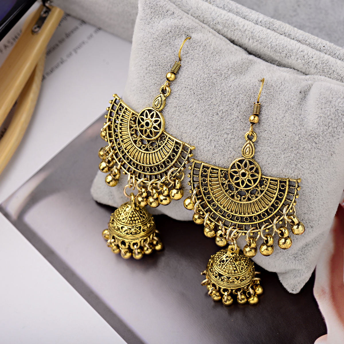 Bell Tassel Earrings Diamond Lens Earrings Vintage Earrings Bell Earrings Earrings - Image 7
